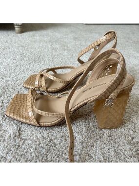 ANTONIO MELANI Tan Snakeskin Slingback Sandals with Sculpted Block Heel10